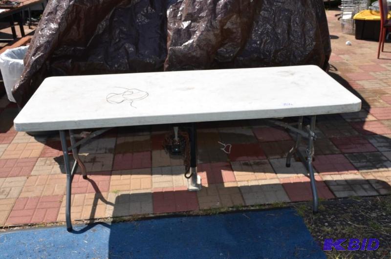 lot 84 image: White folding plastic table 30&quotx72"...