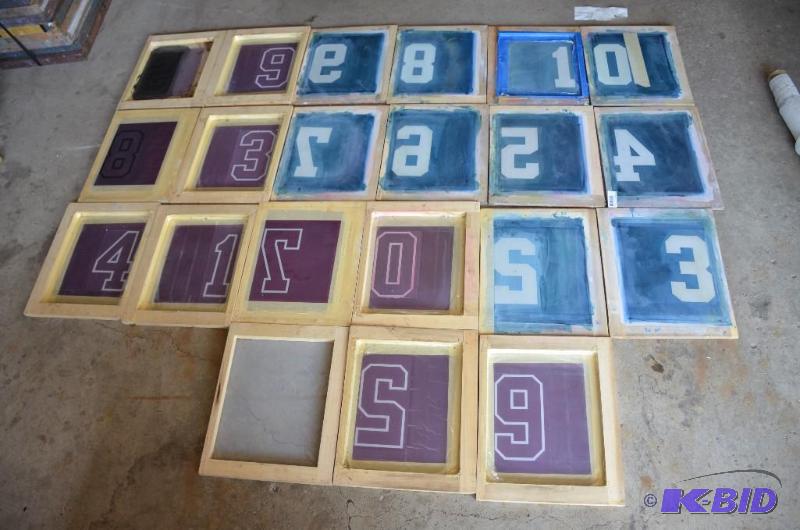 lot 12 image: Silk screen frames of numbers 21 frames 13x16...