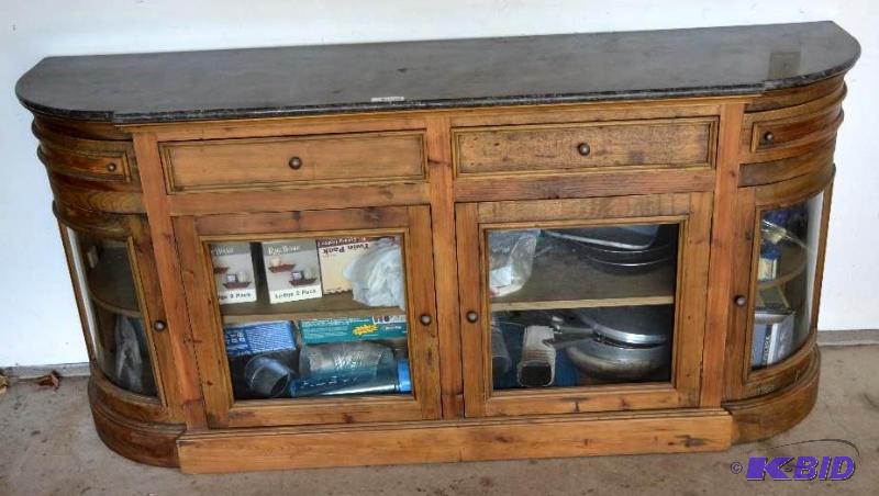 lot 22 image: Arhaus Furniture&nbspWood hutch with marble ...
