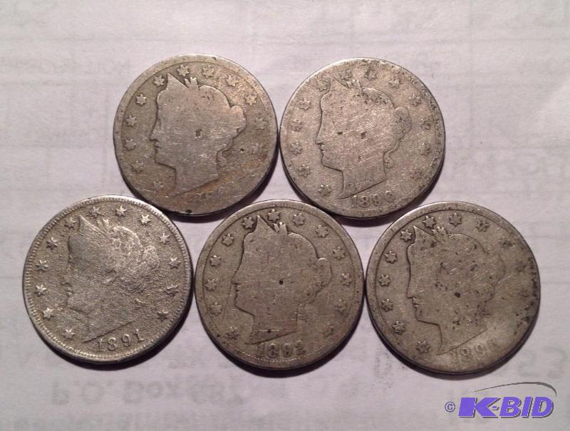 Lot of 5 Better Date Liberty Heads 1889, 1890 ,1891, 1892, 1896