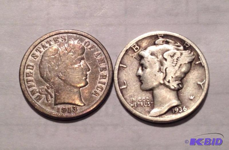 1913 Barber and 1936 Mercury Dimes