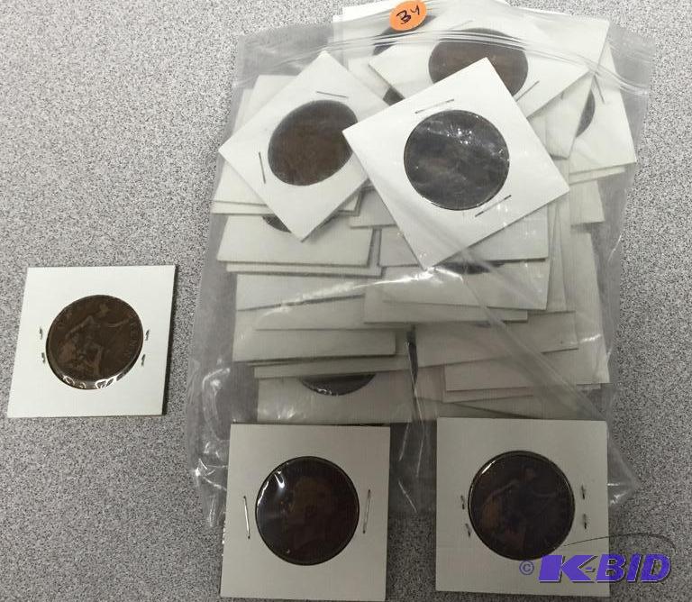 Lot of 40 Great Britain Large Cents 1908-1936