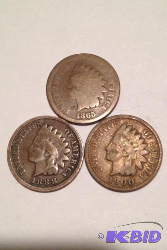 (3) Indian Cents Better Date 1865, 1888 and 1900