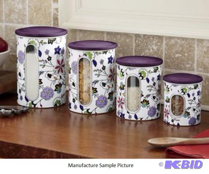 Four Piece Floral Canister Set - Purple and w...