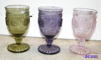 Three Florentine Goblets - One green, one pur...