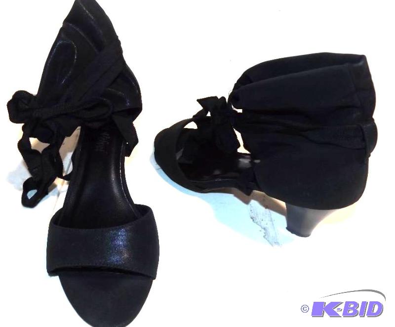 Midnight Velvet black heels with ribbon