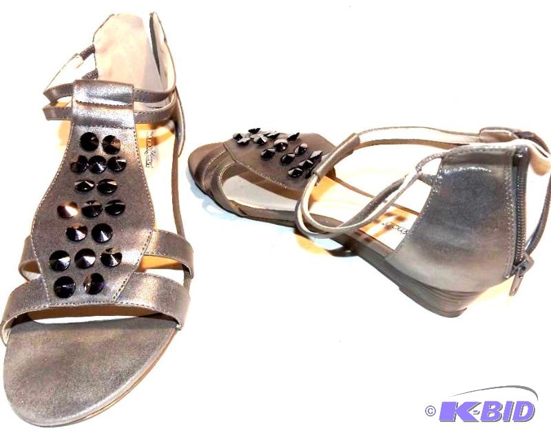 Monroe and Main faceted stud gladiator grey sandal