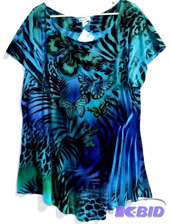 Seventh Ave multi blue shirt with butterfly design