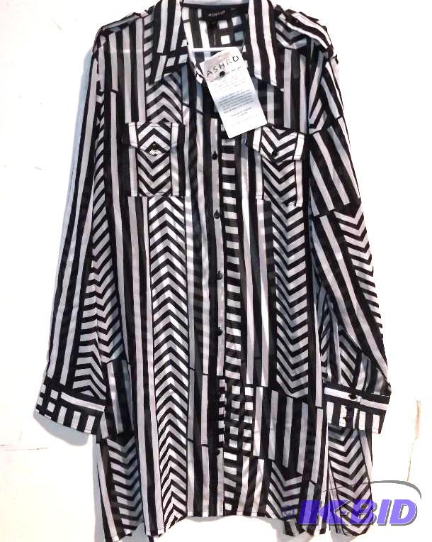 Ashro black and white stripped pants and button up sheer top