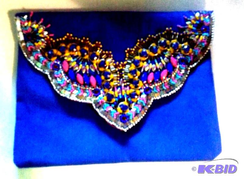 Quagga neon blue clutch with multi color beading