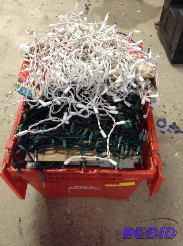 lot 102 image: Red Plastic Tote Full of Miscellaneous Christmas Lights