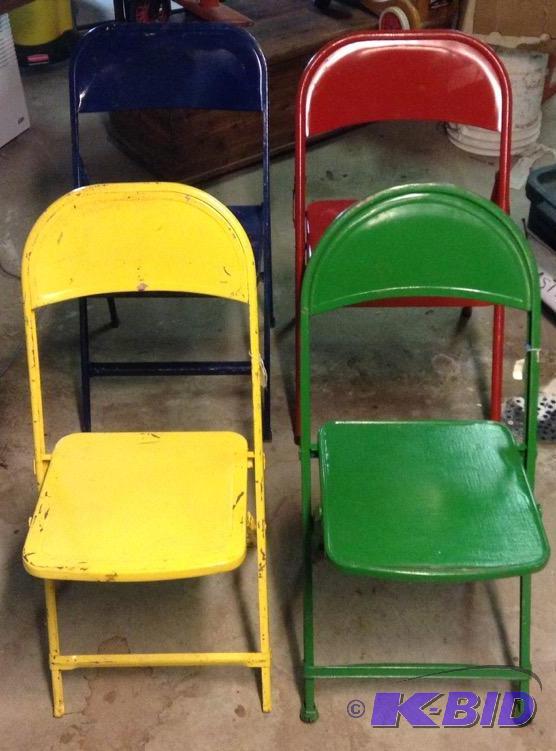 lot 116 image: Colorful Painted Folding Metal Chairs