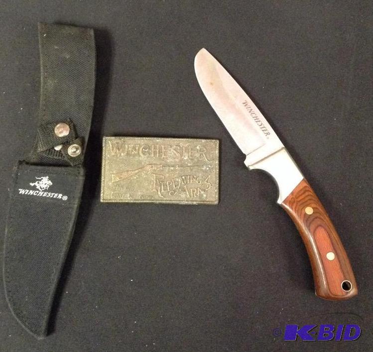 lot 142 image: Winchester Knife and Belt Buckle