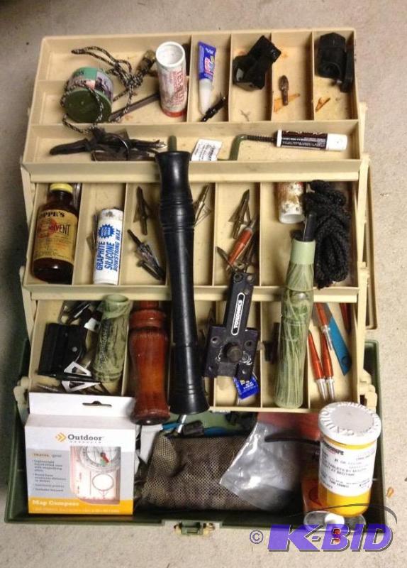 lot 158 image: Tackle Box with Hunting Accessories and More
