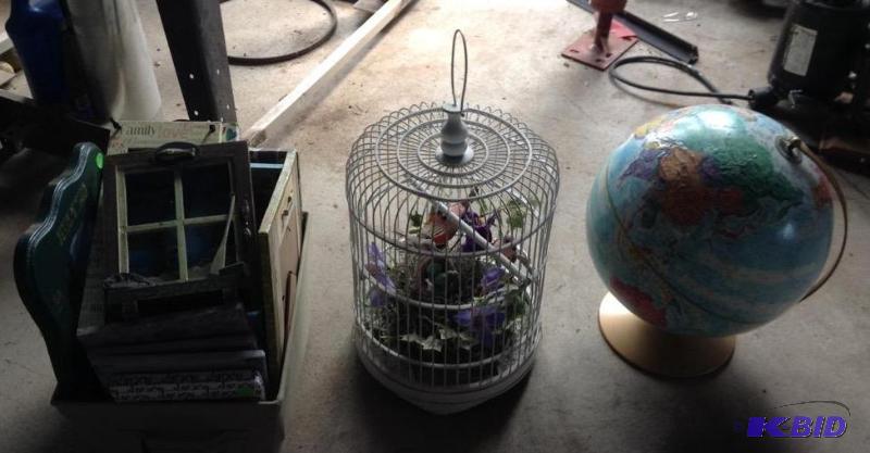 lot 171 image: Decorative Birdcage, Repogle Globe and Picture Frames