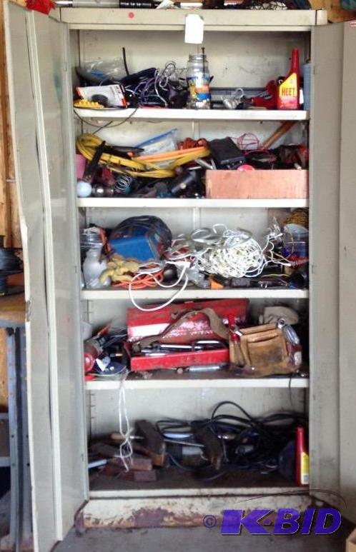 lot 186 image: Metal Utility Cabinet with Contents