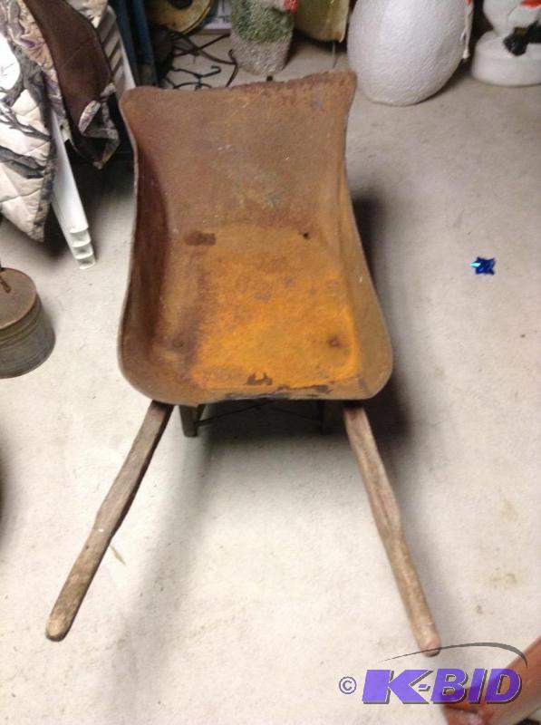 lot 40 image: Very Old Steel Wheel Wheelbarrow