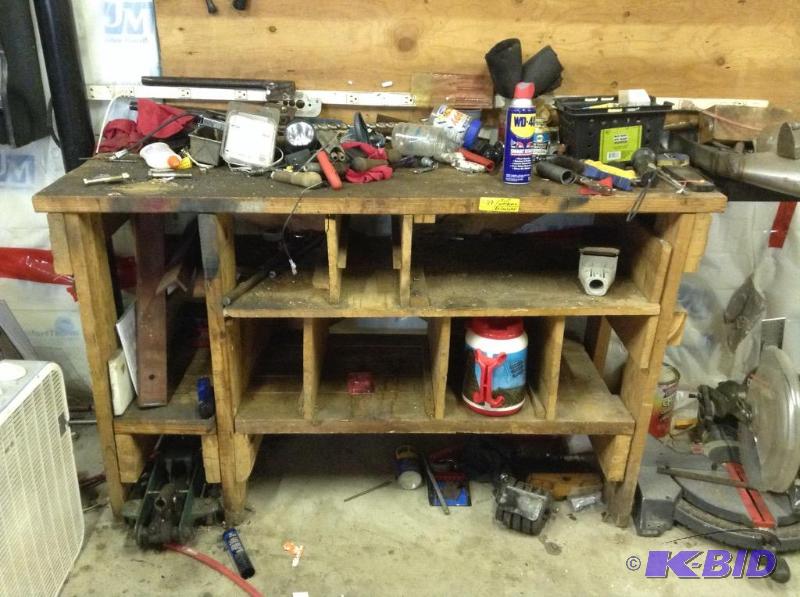 lot 77 image: Hand Crafted Work Bench with Cubby Storage