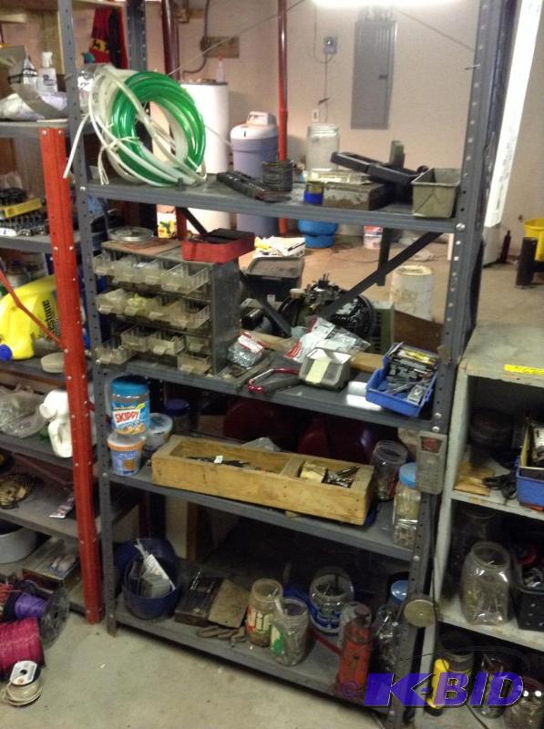 lot 82 image: Metal Storage Shelf and Contents