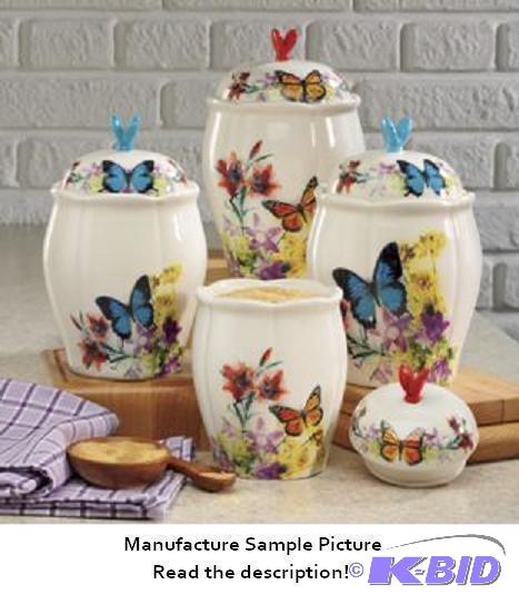 lot 82 image: 6 Piece Butterfly Canister Set - Nothing brig...