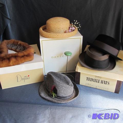 Vintage Hats, Boxes, Fur Collar