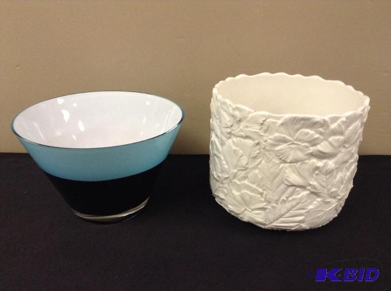 lot 11 image: Glass Serving Bowl and Ceramic Planter