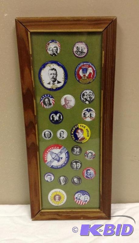 lot 19 image: Framed Political Buttons