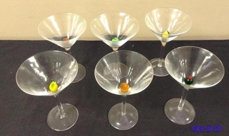 lot 8 image: Fun Martini Glassed with Glass Condiments
