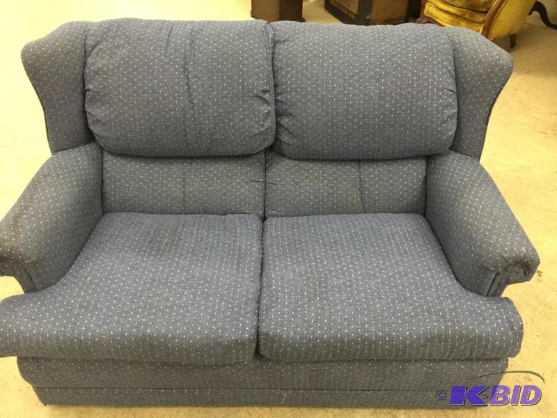 Blue fabric love seat