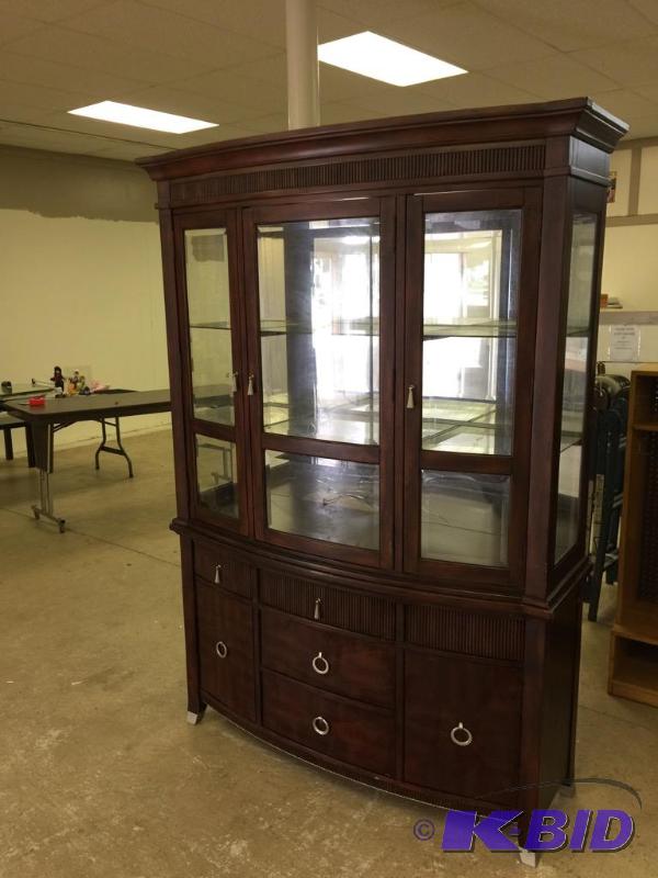 Dark Finish Lighted Curio Cabinet