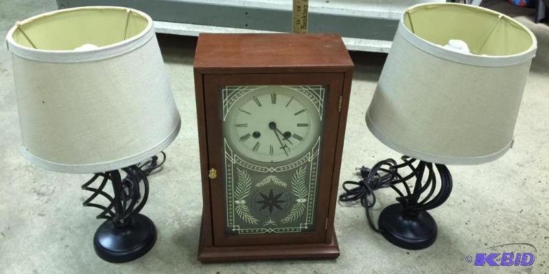 Pair of Matching Lamps and Clock