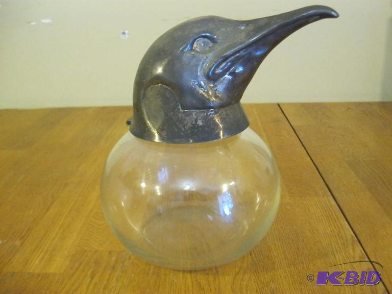 lot 20 image: Vintage Bird Head Glass Jar....