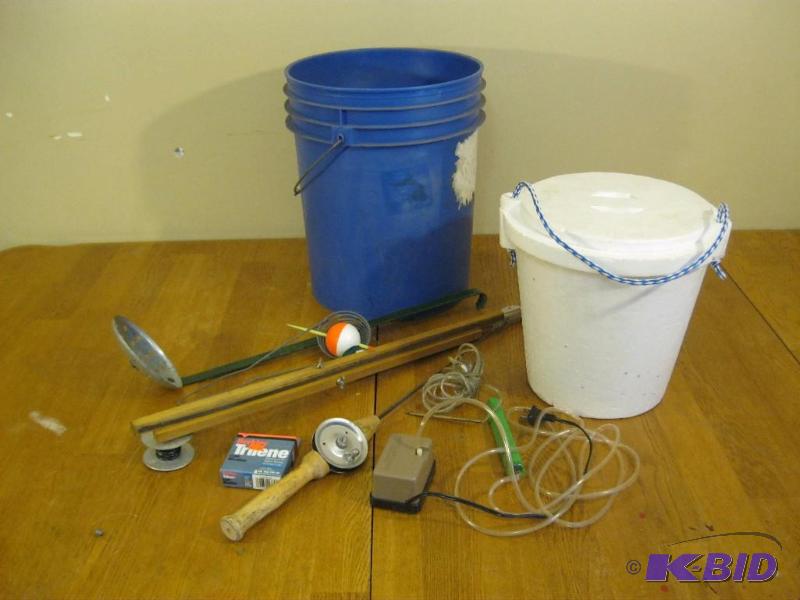 lot 223 image: Lot Of Ice Fishing Items, Bucket...