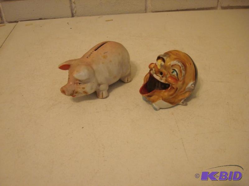lot 35 image: Unique Vintage Porcelain Bank&nbspAnd Ashtra...