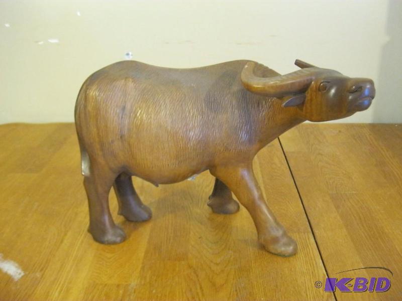 lot 48 image: Carved Wood Water Buffalo. Pretty Good Size. ...