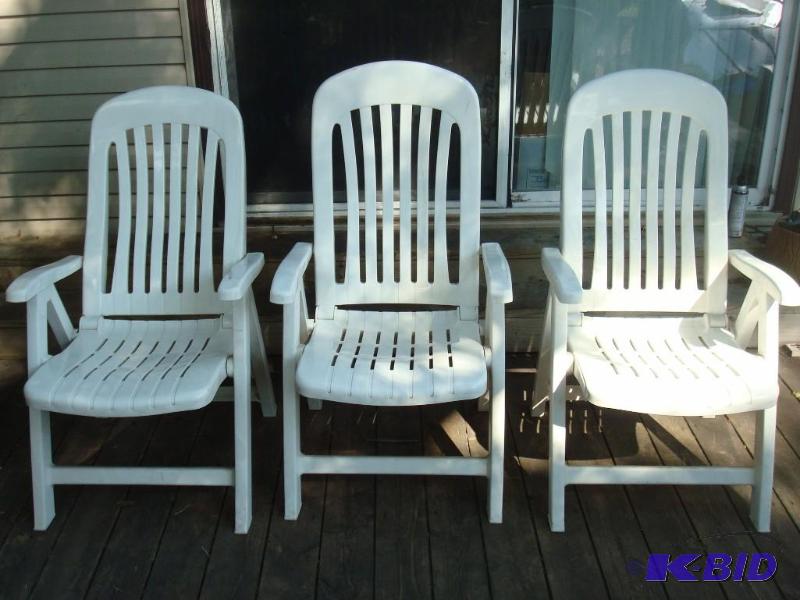 lot 61 image: Three Plastic Adirondack Chairs....