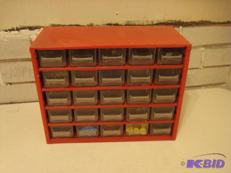 lot 85 image: Red Workbench&nbspBin With Misc. Hardware It...