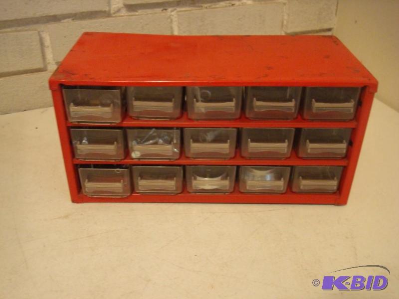 lot 92 image: Workshop Storage Bin With Some Misc. Hardware...