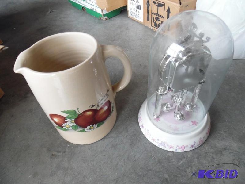 Ceramic pitcher & Barbie timepiece