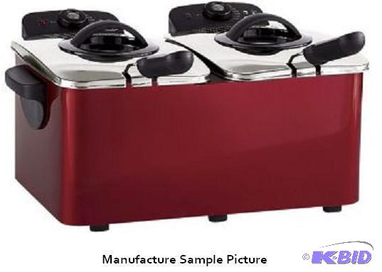 lot 33 image: Ginnys Red and Stainless Dual Deep Fryer - G...