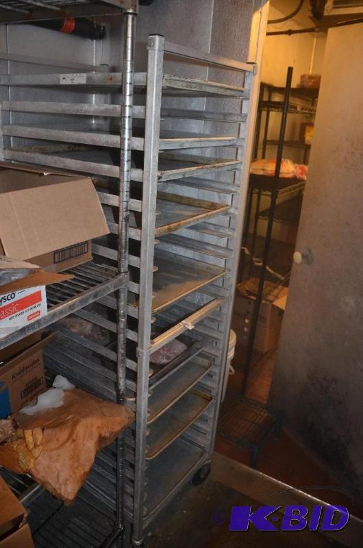 lot 104 image: Food rack with gliders for holding commercial...