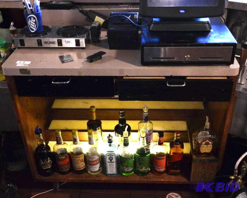 lot 12 image: Lighted Tiered Liquor shelving Unit Measures ...