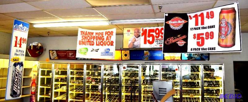 lot 154 image: Hanging Banners Qty 4 and Ceiling Tiles that ...