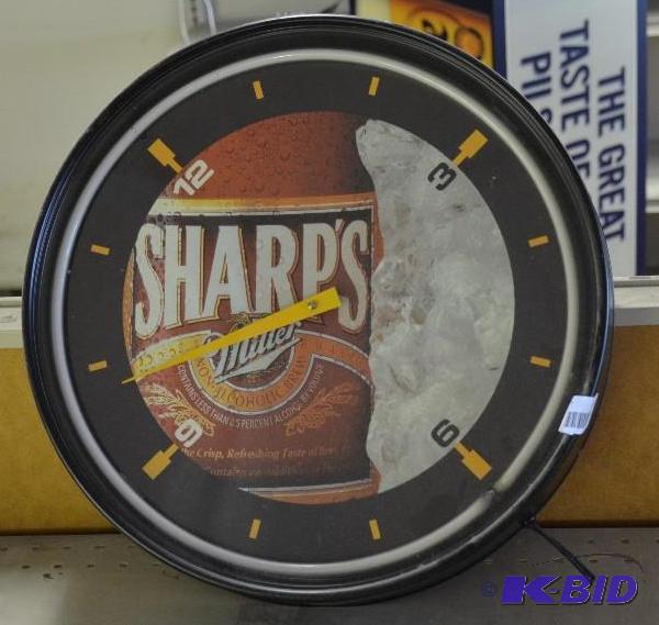 lot 161 image: Sharps Neon Beer Clock. &nbsp16" diame...
