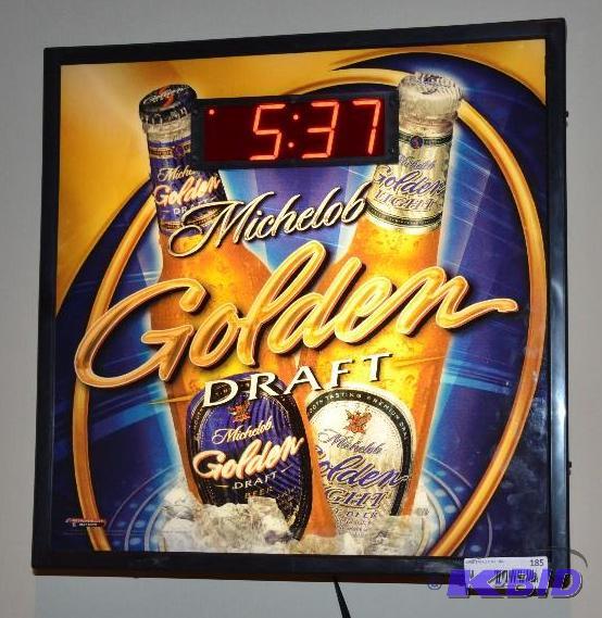 lot 185 image: Lighted Golden Michelob Draft clock. &nbsp18...