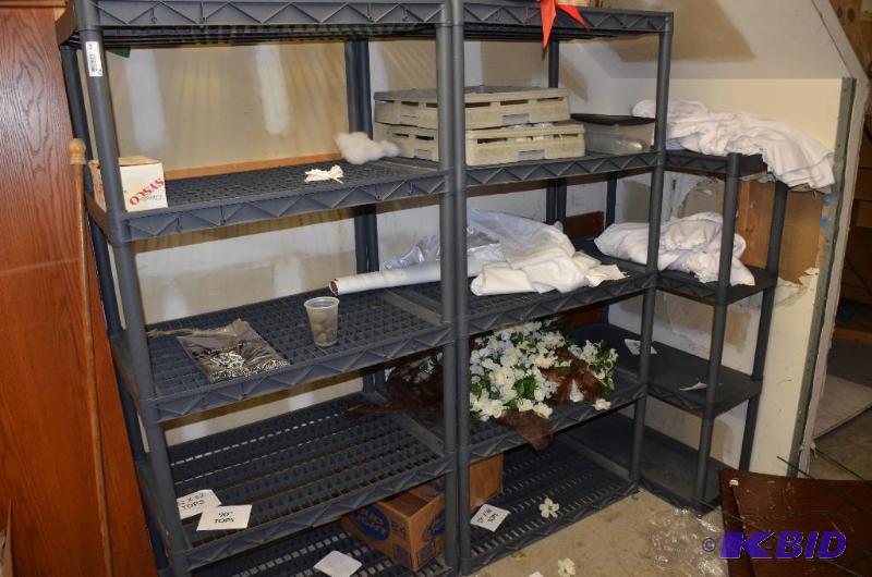 lot 216 image: Lot of Two 5 shelf plastic storage shelving 6...