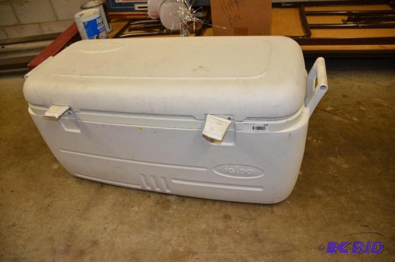 lot 225 image: White Igloo cooler. 38&quotl x 13 12" ...