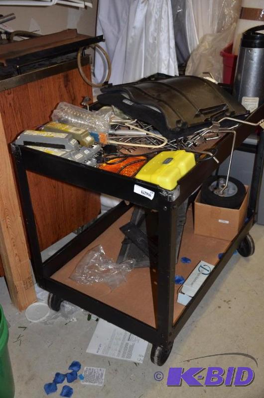 lot 228 image: Black 2-shelf cart on wheels.  3 l x 2 w Co...