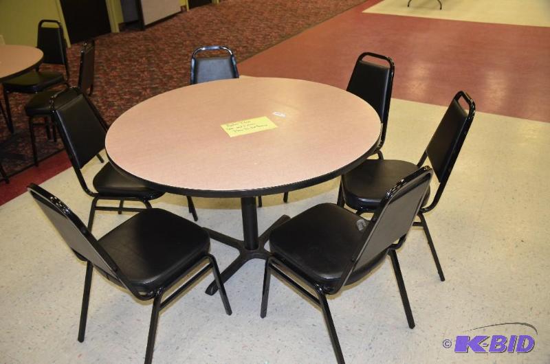 lot 256 image: Round Table 48" diameter with 6 black ch...