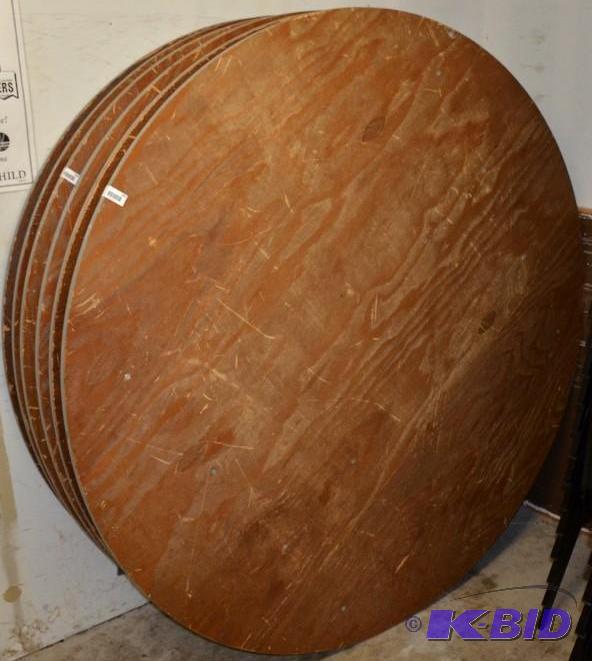 lot 264 image: 3 wood circle tables 70&quotd the legs fold ...